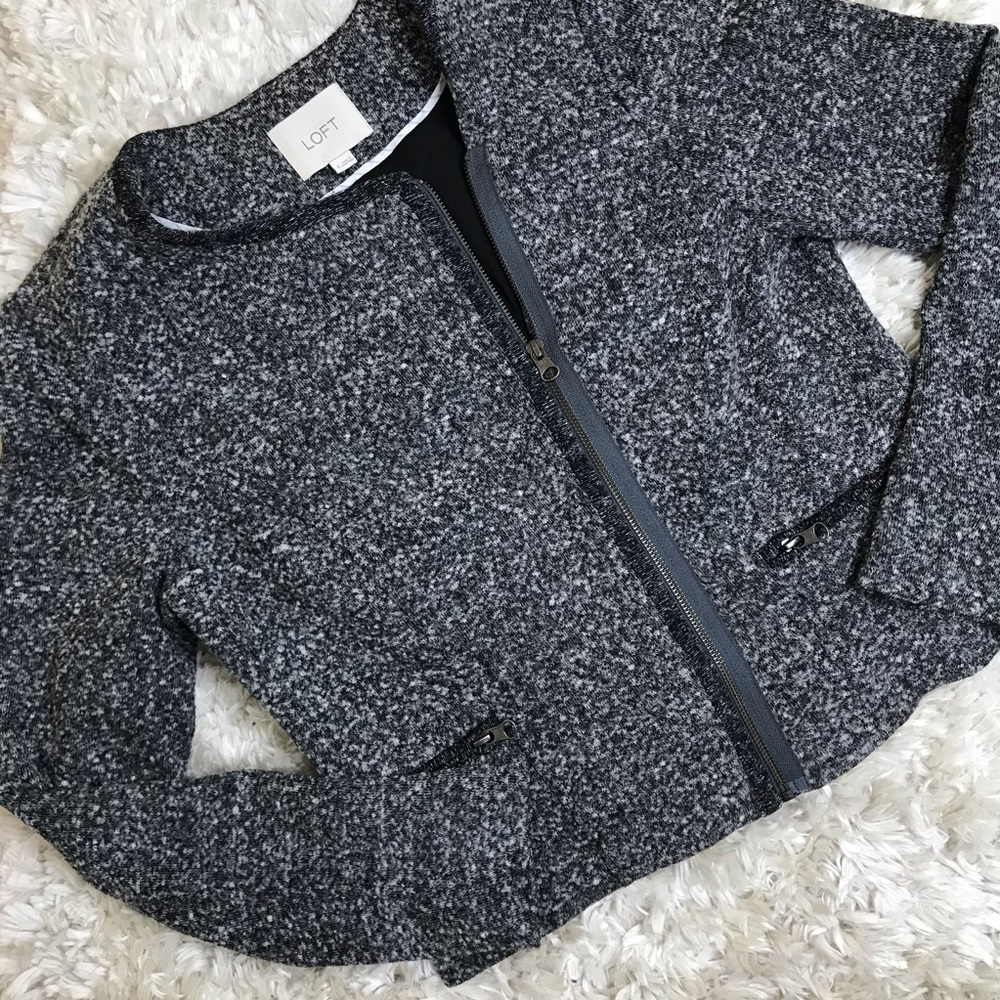 LOFT Heather Gray Asymmetric Zip Jacket